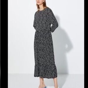 Zara size xsmall black tiered midi/maxi dress with white polka dots